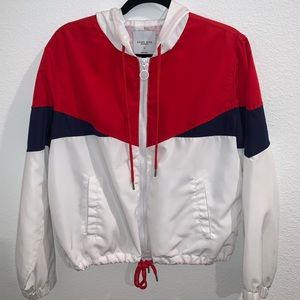 Colorblock Hooded Windbreaker w/ Drawstring.